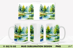 Watercolor Woodland Mug. Mug Sublimation Wrap PNG Product Image 1