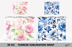 Flower Tumbler Wrap. Blue Peony, Pink Peony Tumbler PNG Product Image 1