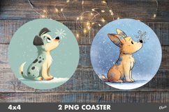 Christmas Cute Animal Round Coaster PNG. Winter Coaster Product Image 1
