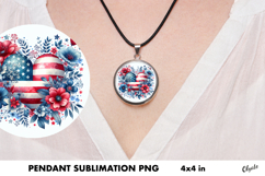 Patriotic Heart Jewelry Sublimation. Cirkle Pendant Product Image 1