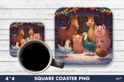 Farmhouse Coaster PNG. Christmas Coaster Sublimation Product Image 1