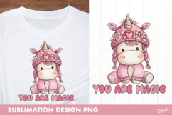 Hippie Valentine Sublimation. Whimsical Hippie Unicorn PNG Product Image 1