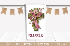 Easter Dish Towel Sublimation, Cross, Religious PNG Product Image 1