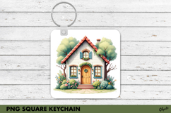Cute Spring House Sublimation PNG, Spring Keychain PNG Product Image 1