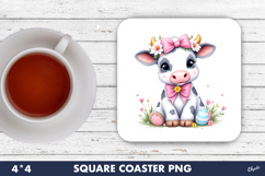 Easter Coaster Sublimation PNG, Cute Easter Cow PNG Product Image 1