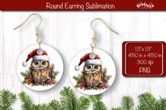Christmas Round Earring Sublimation Designs Christmas Owl Product Image 1