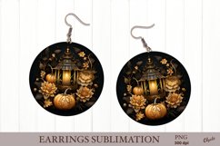 Black and Gold Earring Sublimation. Pumpkin Earring PNG Product Image 1