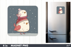 Christmas Cute Bird Magnet, Winter Fridge Magnet PNG Product Image 1
