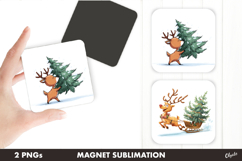 Christmas Eve Magnet. Cute Reindeer Magnet PNG Product Image 1