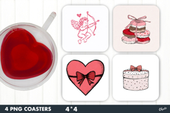 Valentine Coaster Sublimation PNG, Love Square Coaster Product Image 1