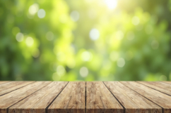 Empty Wooden Table with a Blurred Green Nature Background Product Image 1