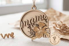Mama Floral Laser Cut Ornament SVG, Wooden Hanging Sign Product Image 1