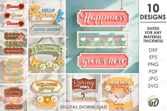 Hello Spring Wall Decors Bundle Laser Cut. Wall Hanger SVG Product Image 1