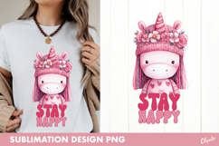 Hippie Valentine Sublimation. Whimsical Hippie Unicorn PNG Product Image 1