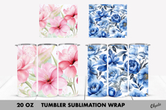 Flower Tumbler Wrap. Blue Peony, Pink Peony Tumbler PNG Product Image 1
