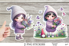 Cute Violet Girl Stickers. Spring Stickers Printable Product Image 1