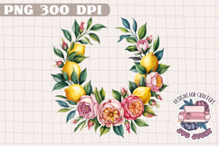 Lemon Sublimation Watercolor PNG Clipart Wreath Flowers Product Image 1