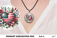 Patriotic Heart Pendant PNG. 4th July Cirkle PNG Product Image 1