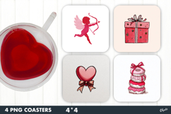 Valentine Coaster Sublimation PNG, Love Square Coaster Product Image 1