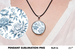 Blue Peony Jewelry Sublimation. Cirkle Pendant Product Image 1