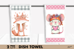 Whimsical Valentine Dish Towel PNG. Love Animal Kitchen PNG Product Image 1