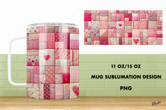 Pink Patchwork Mug Sublimation. 11 OZ, 15 OZ Mug Product Image 1