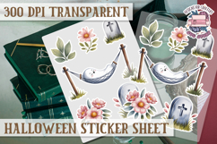 Halloween sticker sheet Creepy Scrapbook PNG Funny Skulls Product Image 1