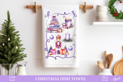 Christmas Frame Dish Towel PNG. Watercolor Christmas Product Image 1