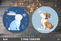 Christmas Cute Animal Round Coaster PNG. Winter Coaster Product Image 1