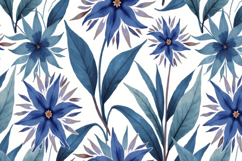 Blue Watercolor Floral Pattern Background Wallpaper Product Image 1