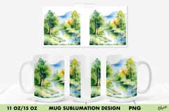 Watercolor Forest Mug Sublimation. 11 OZ, 15 OZ Mug Product Image 1