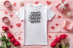 Valentine Ribbon Flatlay T-Shirt Mockup PSD JPG Product Image 1