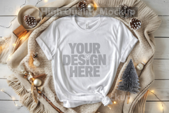 Christmas White T-shirt mockup - Christmas Background Product Image 1