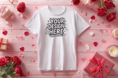 Valentine Rose Flatlay T-Shirt Mockup PSD JPG Product Image 1