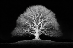 Tree on a Hill Black and White Background Wallpaper Product Image 1