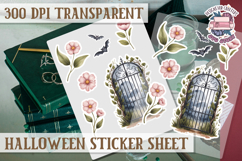 Halloween sticker sheet Creepy Scrapbook PNG Funny Skulls Product Image 1