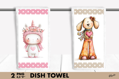 Whimsical Valentine Dish Towel PNG. Love Animal Kitchen PNG Product Image 1
