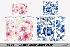 Flower Tumbler Wrap. Blue Peony, Pink Peony Tumbler PNG Product Image 1