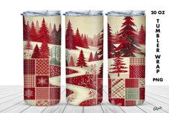 Winter Tumbler Wrap PNG, Red Patchwork Sublimation Product Image 1