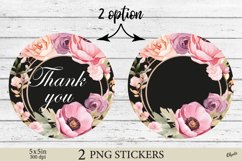 Thank You Stickers PNG. Flower Black Sublimation Stickers Product Image 1