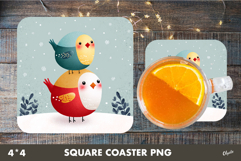 Funny Bird Coaster Sublimation. Christmas Square Coaster Product Image 1