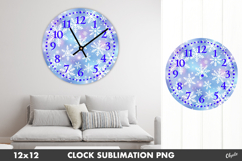 Sparkling Neon Snowflackes PNG, Clock Design Sublimation Product Image 1
