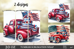 4th Of July, Vintage Red Truck Tumbler Sublimation Wrap Product Image 1