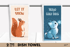 Winter Animal Dish Towel PNG. Cute Animal Sublimation Product Image 1