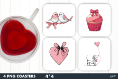 Valentine Coaster Sublimation PNG, Love Square Coaster Product Image 1