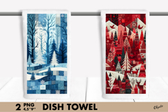 Patchwork Winter Forest Landscape Dish Towel PNG Product Image 1