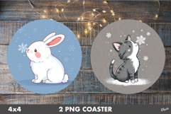 Christmas Cute Animal Round Coaster PNG. Winter Coaster Product Image 1