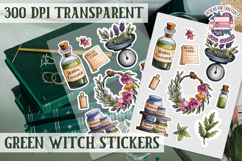 Green Witch sticker sheet Magic Scrapbook PNG Herbs Spells Product Image 1