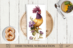 Easter Chicken Dish Towel Sublimation, Watercolor Easter PNG Product Image 1