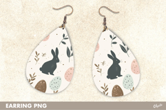 Earring Watercolor Sublimation. Easter Earrings Teardrop PNG Product Image 1